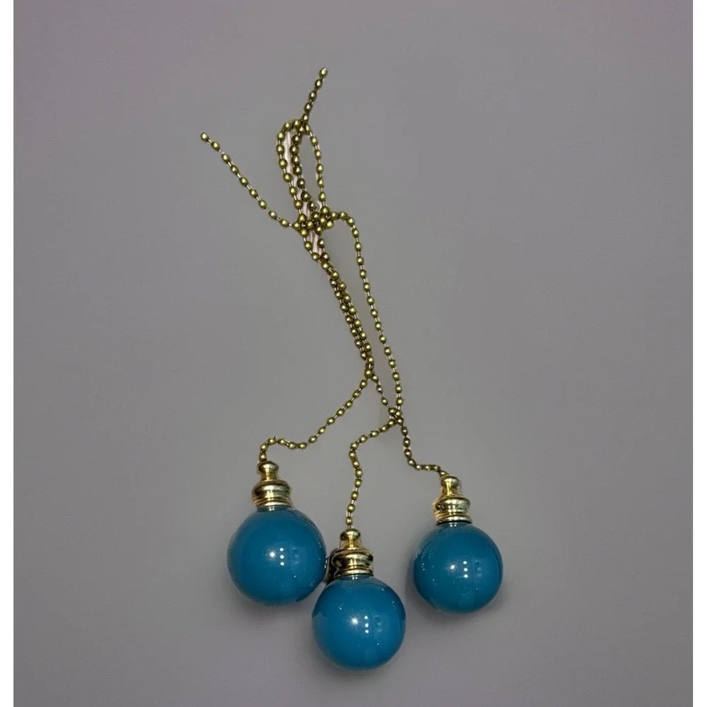 Antique‎ Vintage Round Teal Ball Porcelain Lamp Pull & Chains Set Of 3